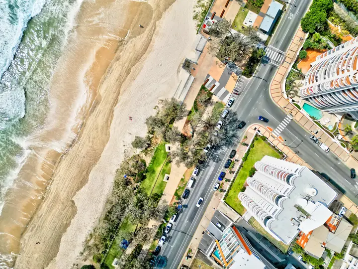 The Esplanade and the beach from above